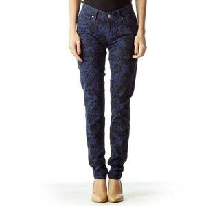 Paige Navy Black Floral Skinny Jeans